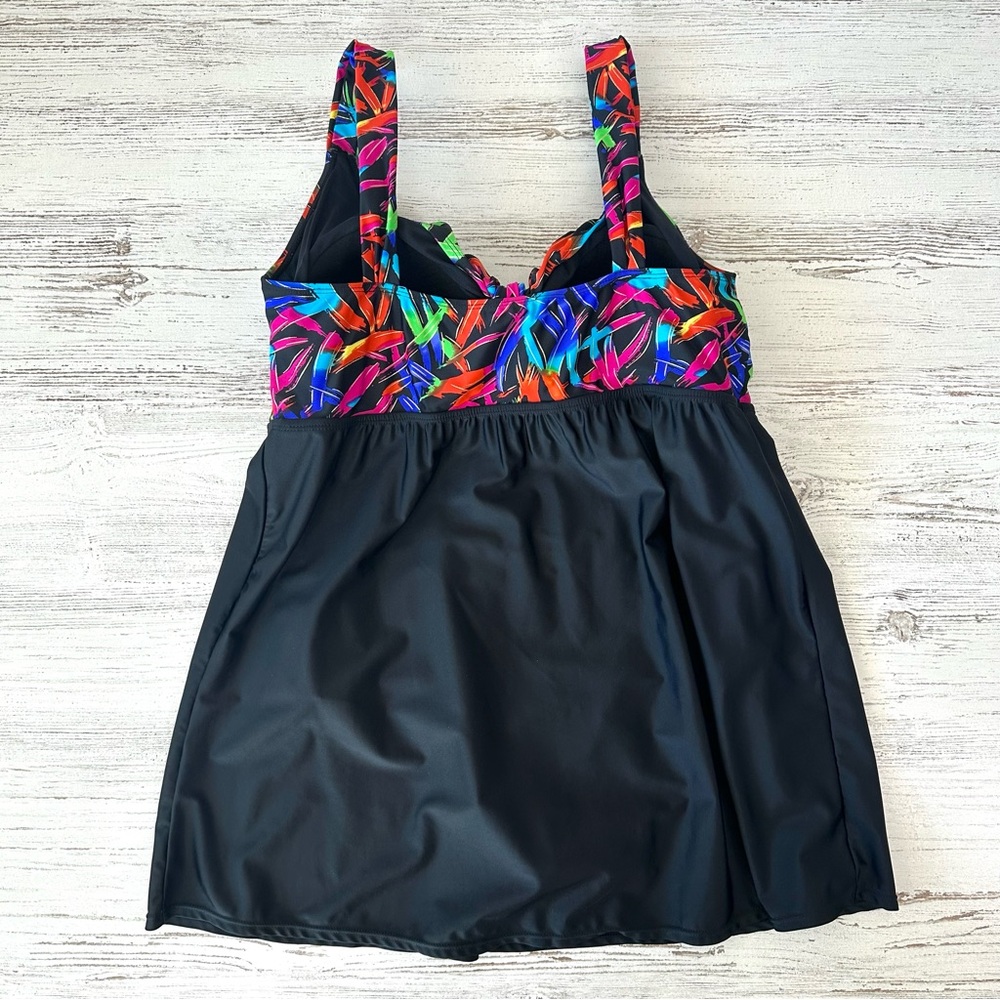 MEETCURVE Tie-Front V Neck Skirted Tummy Control One Piece Swimsuit Dress XL - Picture 7 of 12